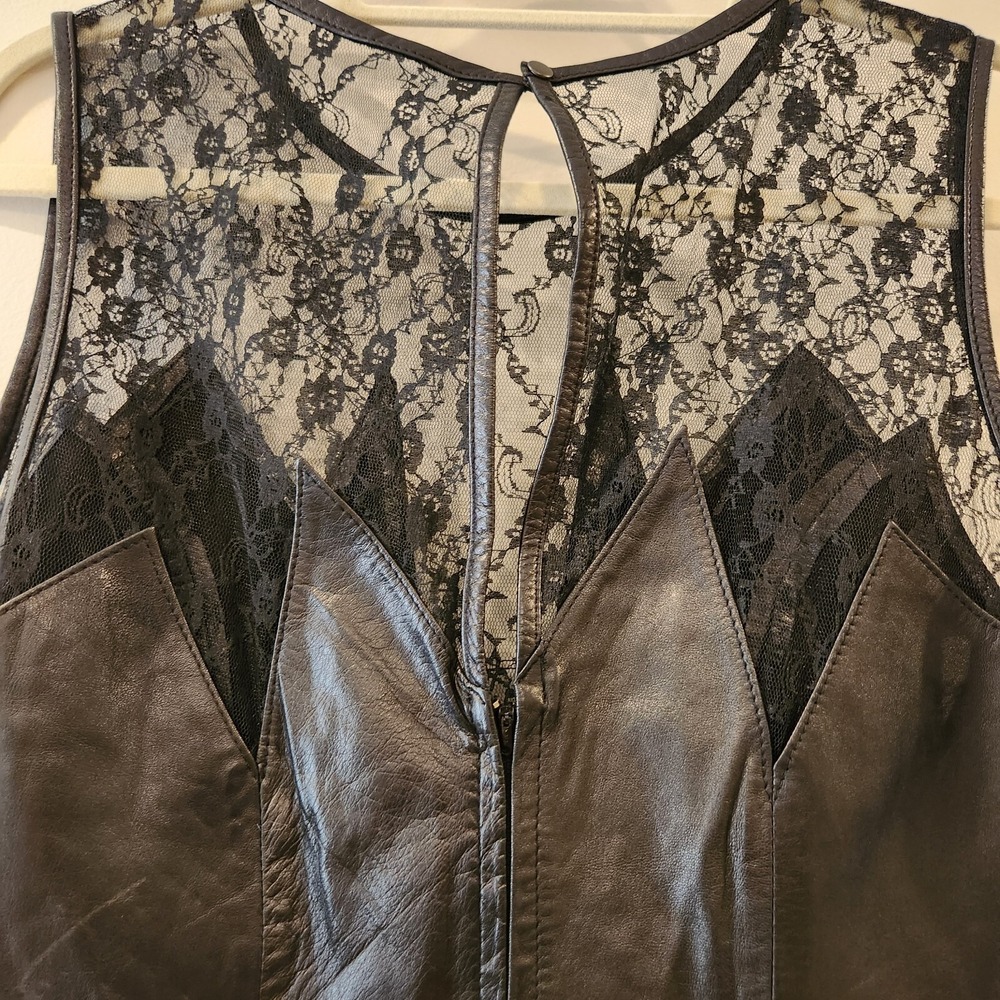 Genuine Black Leather Dress Lace Trim Womens 28 Waist Gothcore Bikercore - Picture 4 of 11
